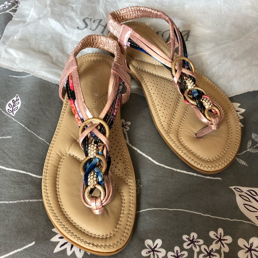 Rose Gold Thong Sandals with Bling 6